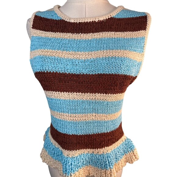 2/$30 ZARA Medium Striped Sleeveless Knit Top Brown/Beige/Blue - Picture 5 of 14